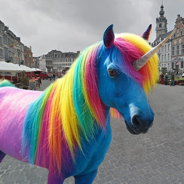 Photomontage Grand Cactus — licorne place de Mons